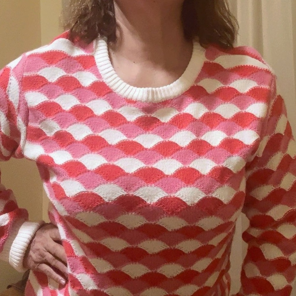 St. John's Bay Pink, White and  red Sweater. Size L New with Tag.